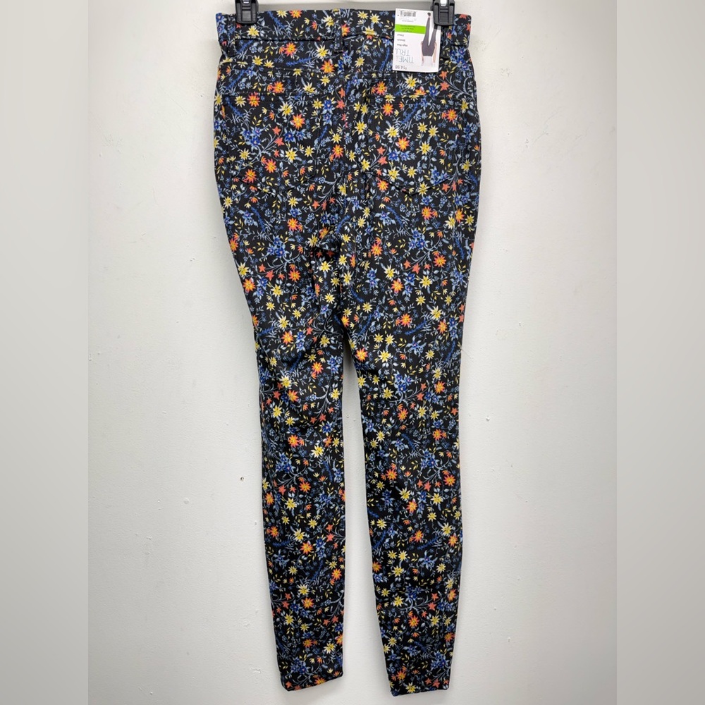 Time And Tru size XS Women’s Black Blue Floral High Rise Jeggings Leggings NWT - Picture 4 of 8